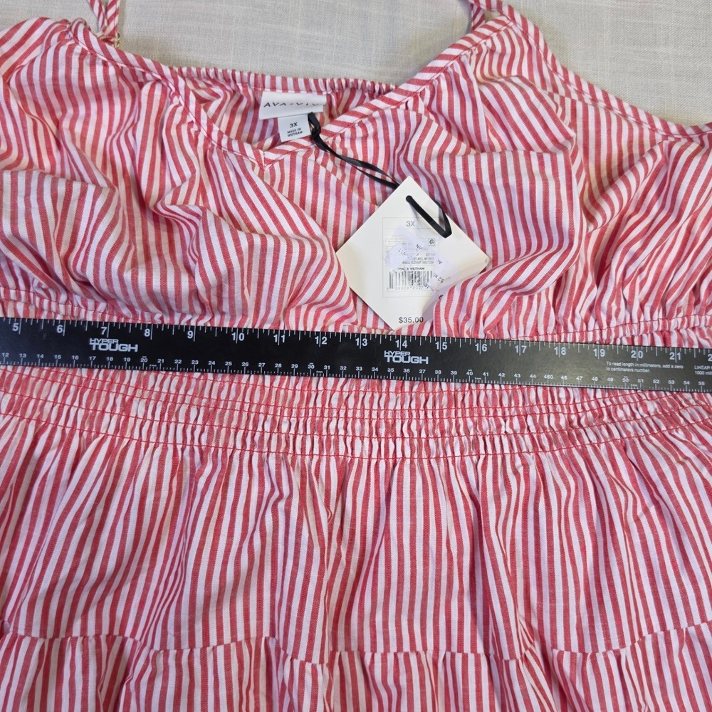 Ava & Viv Red White Striped Smocked Waist Midi Dress Plus Size 3X NWT - Picture 8 of 10